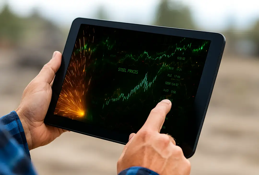 Tablet with Steel Data Steel Building Prices