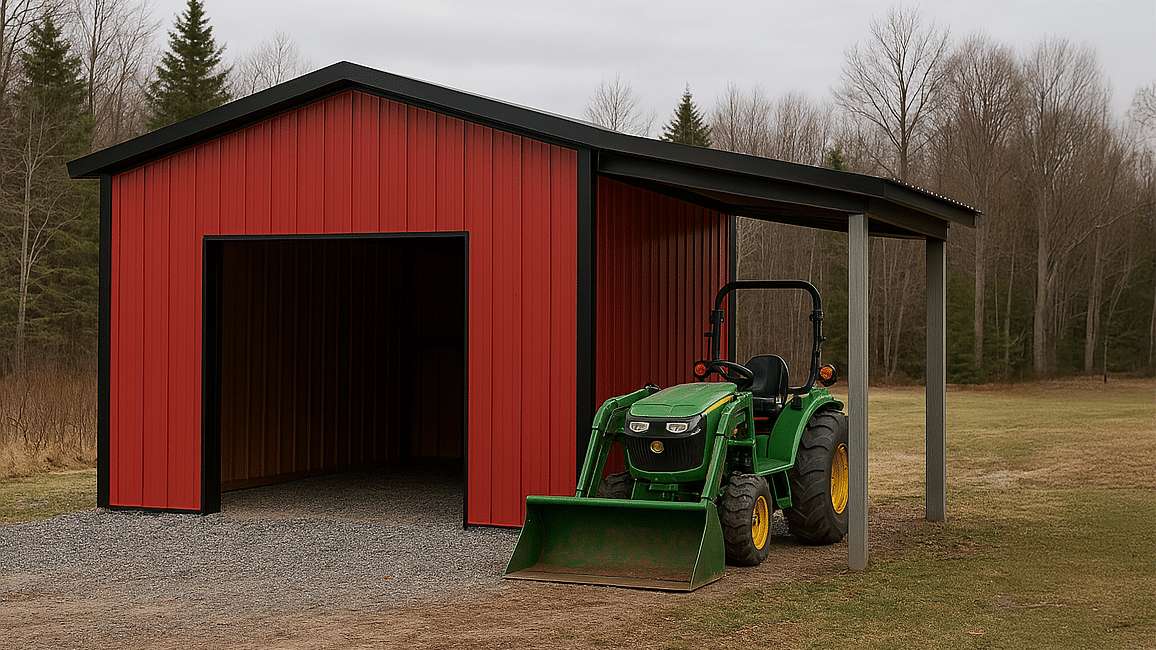 M Modèle 24′ x 11′ x 34 7 Red metal storage building