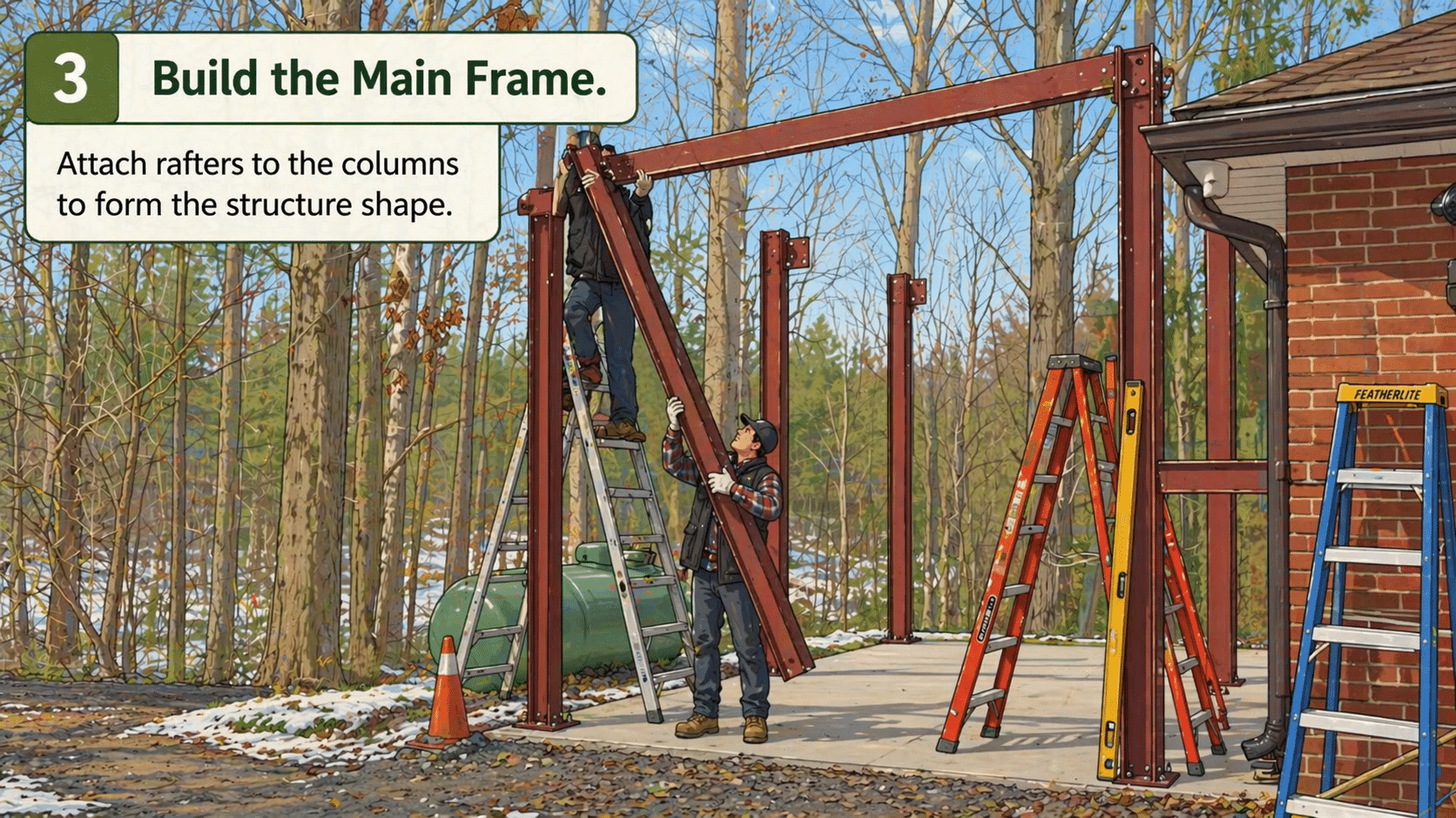 Steel-building-main-frame-installation Steel building frame installation